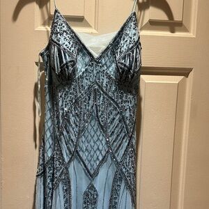 Macy’s Beautiful Light Blue Beaded Prom Dress